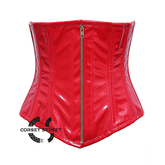 Red PVC Leather Front V Shape Antique Zipper Underbust Steampunk Corset